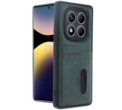 Xiaomi Redmi Note 14 Pro 4G Kılıf Sara Kartvizitli Deri Kılıf - Koyu Yeşil