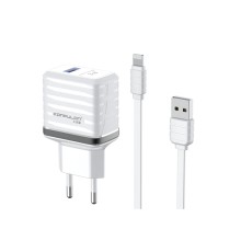 Konfulon C19Q 18W USB Çıkışlı Ekstra USB to Lightning Kablolu PD Hızlı Şarj Cihazı - Beyaz