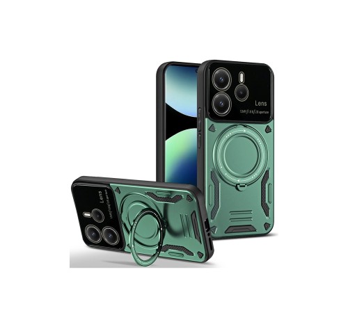Xiaomi Redmi Note 14 4G Kılıf Joy Lens Standlı Kapak - Koyu Yeşil