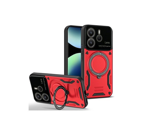 Xiaomi Redmi Note 14 4G Kılıf Joy Lens Standlı Kapak - Kırmızı