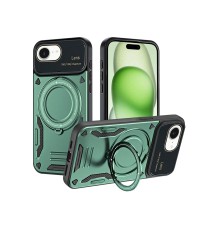 iPhone 16E Kılıf Joy Lens Standlı Kapak - Koyu Yeşil