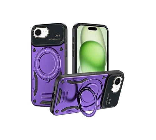 iPhone 16E Kılıf Joy Lens Standlı Kapak - Mor iPhone 16E Kılıf Joy Lens Standlı Kapak - Mor