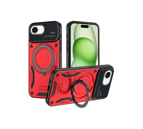 iPhone 16E Kılıf Joy Lens Standlı Kapak - Kırmızı iPhone 16E Kılıf Joy Lens Standlı Kapak - Kırmızı
