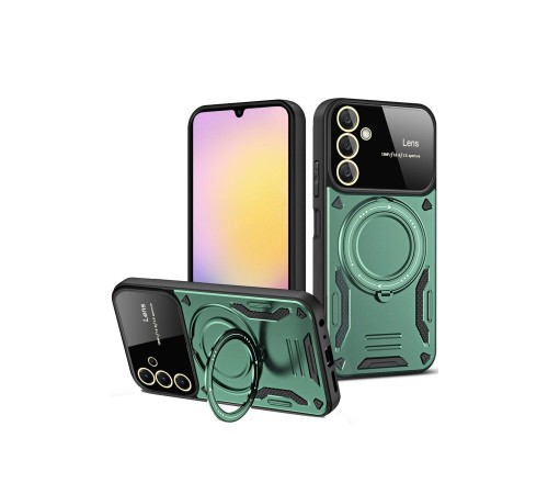 Samsung Galaxy S25 FE Kılıf Joy Lens Standlı Kapak - Koyu Yeşil Samsung Galaxy S25 FE Kılıf Joy Lens Standlı Kapak - Koyu Yeşil