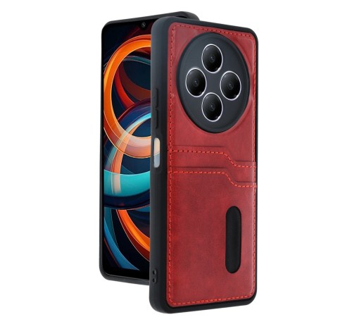 Xiaomi Redmi 14C Kılıf Sara Kartvizitli Deri Kılıf - Kırmızı