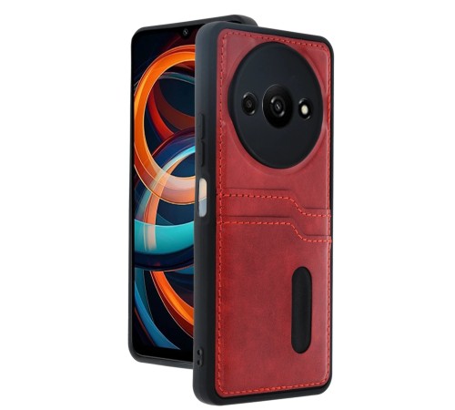 Xiaomi Redmi A3 4G Kılıf Sara Kartvizitli Deri Kılıf - Kırmızı