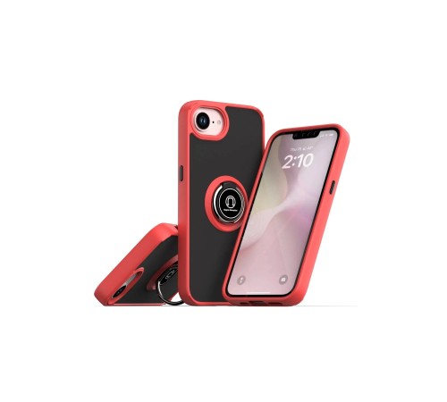 iPhone 16E Kılıf Montreal Yüzüklü Silikon Kapak - Kırmızı