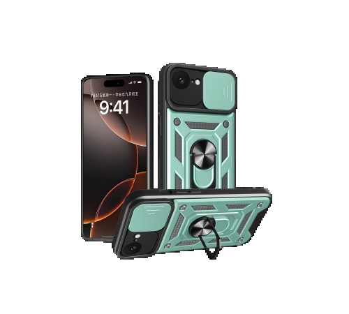 iPhone 16E Kılıf Pars Lens Yüzüklü Silikon - Yeşil