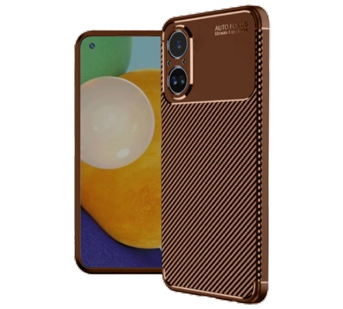 Realme 12 Lite Kılıf Auto Focus Karbon Kapak - Kahverengi Realme 12 Lite Kılıf Auto Focus Karbon Kapak - Kahverengi