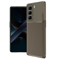 İnfinix Hot 50 4G Kılıf Auto Focus Karbon Kapak - Kahverengi