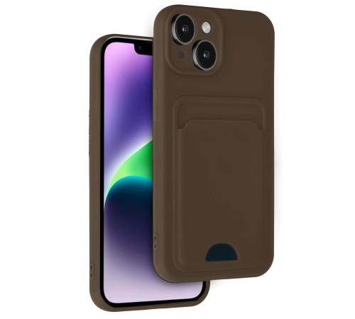 iPhone 14 Kılıf Kelvin Kartvizitli Silikon - Kahverengi