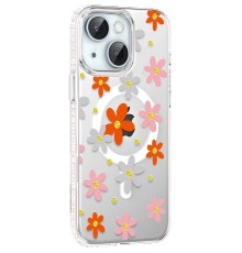 Apple iPhone 14 Floral Magsafe Kapak - Turuncu