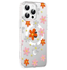 Apple iPhone 14 Pro Max Floral Magsafe Kapak - Turuncu
