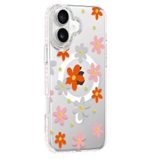 Apple iPhone 16 Floral Magsafe Kapak - Turuncu