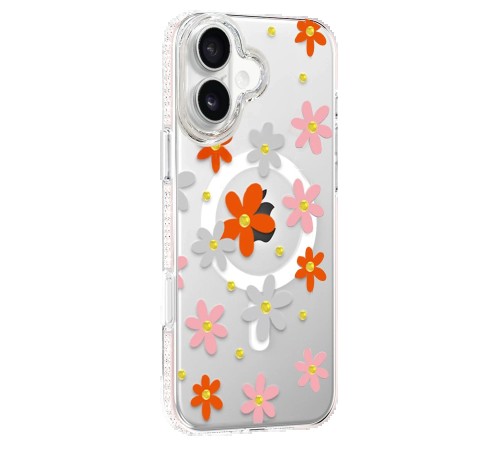Apple iPhone 16 Floral Magsafe Kapak - Turuncu Apple iPhone 16 Floral Magsafe Kapak - Turuncu