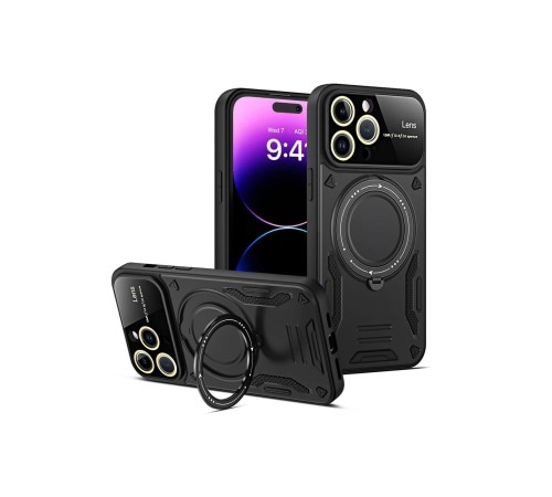iPhone 15 Pro Kılıf Joy Lens Standlı Kapak - Siyah iPhone 15 Pro Kılıf Joy Lens Standlı Kapak - Siyah