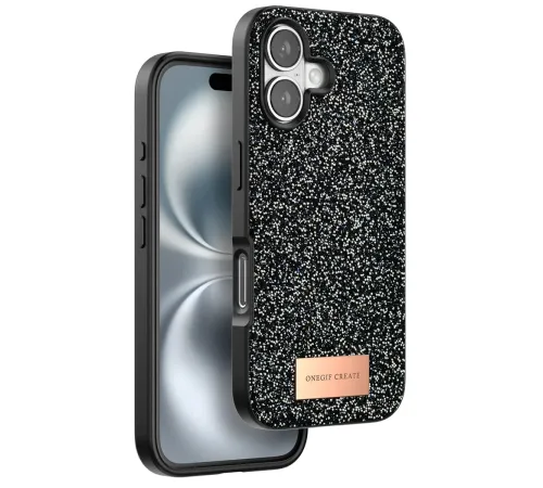 Onegif iPhone 16 Bright Simli Kapak - Siyah Onegif iPhone 16 Bright Simli Kapak - Siyah