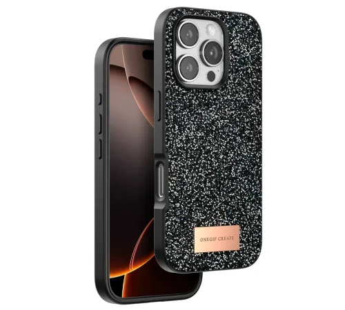 Onegif iPhone 16 Pro Bright Simli Kapak - Siyah Onegif iPhone 16 Pro Bright Simli Kapak - Siyah