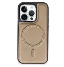 iPhone 14 Pro Kılıf Ozzi Magsafe Deri Kapak - Natural Grey