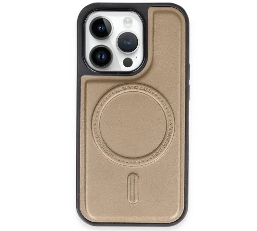 iPhone 14 Pro Kılıf Ozzi Magsafe Deri Kapak - Natural Grey