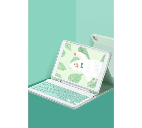 iPad 2022 10.9 (10.nesil) Kılıf KC01 Smart Klavyeli Tablet Kılıfı - Açık Yeşil