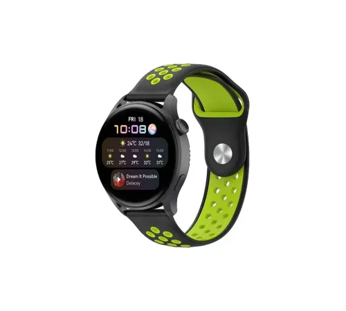 Watch 20mm Spor Delikli Kordon - Siyah-Yeşil Watch 20mm Spor Delikli Kordon - Siyah-Yeşil
