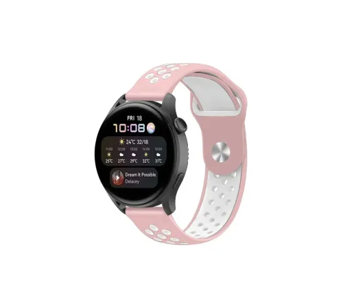 Watch 22mm Spor Delikli Kordon - Pembe-Beyaz Watch 22mm Spor Delikli Kordon - Pembe-Beyaz