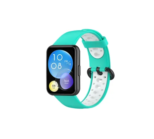 Huawei Watch Fit 2 Spor Delikli Kordon - Turkuaz-Beyaz Huawei Watch Fit 2 Spor Delikli Kordon - Turkuaz-Beyaz