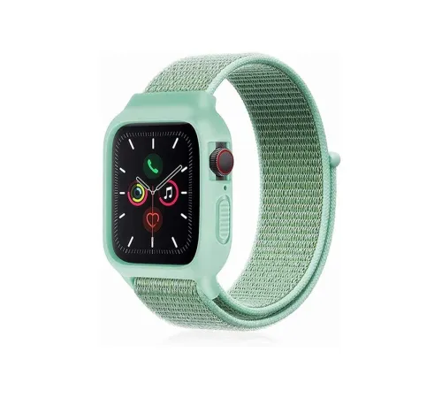Apple Watch 42mm Hasırlı Cırtcırtlı Kasalı Kordon - Turkuaz Apple Watch 42mm Hasırlı Cırtcırtlı Kasalı Kordon - Turkuaz