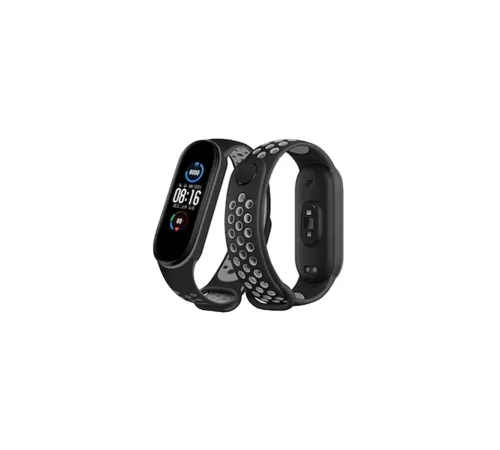 Xiaomi Mi Band 6 Spor Delikli Kordon - Siyah-Gri Xiaomi Mi Band 6 Spor Delikli Kordon - Siyah-Gri