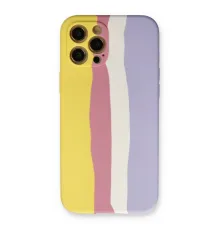 iPhone 12 Pro Max Kılıf Ebruli Lansman Silikon - Sarı-Mavi