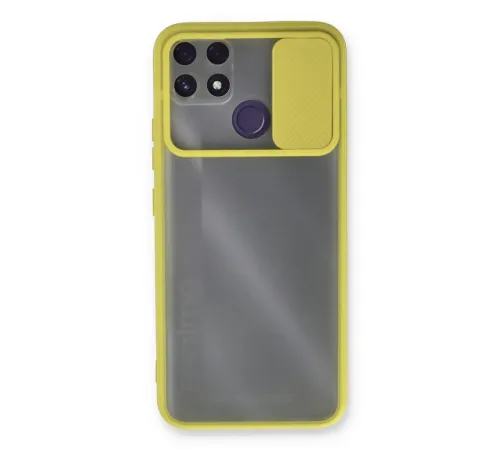 Realme C25 Kılıf Palm Buzlu Kamera Sürgülü Silikon - Sarı Realme C25 Kılıf Palm Buzlu Kamera Sürgülü Silikon - Sarı