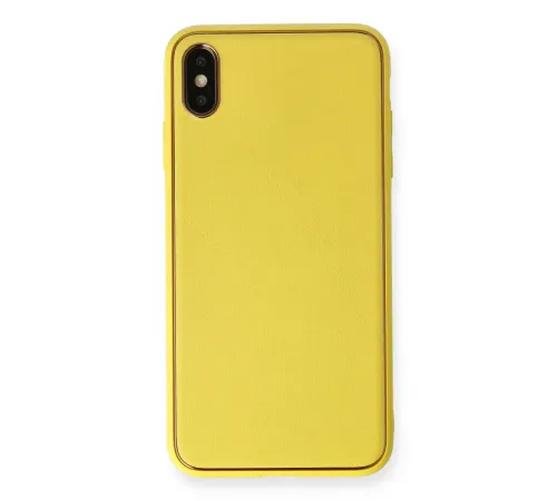 iPhone XS Max Kılıf Coco Deri Silikon Kapak - Sarı iPhone XS Max Kılıf Coco Deri Silikon Kapak - Sarı