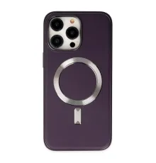 iPhone 14 Pro Max Kılıf Coco Deri Magneticsafe Silikon - Derin Mor