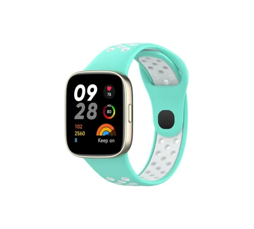 Xiaomi Redmi Watch 3 Spor Delikli Kordon - Turkuaz-Beyaz Xiaomi Redmi Watch 3 Spor Delikli Kordon - Turkuaz-Beyaz