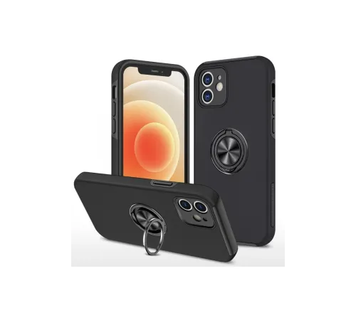 iPhone 12 Mini Kılıf Elit Yüzüklü Kapak - Siyah iPhone 12 Mini Kılıf Elit Yüzüklü Kapak - Siyah
