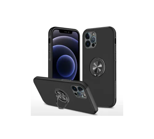iPhone 12 Pro Kılıf Elit Yüzüklü Kapak - Siyah iPhone 12 Pro Kılıf Elit Yüzüklü Kapak - Siyah