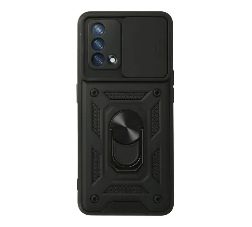 Oppo A74 4G Kılıf Pars Lens Yüzüklü Silikon - Siyah