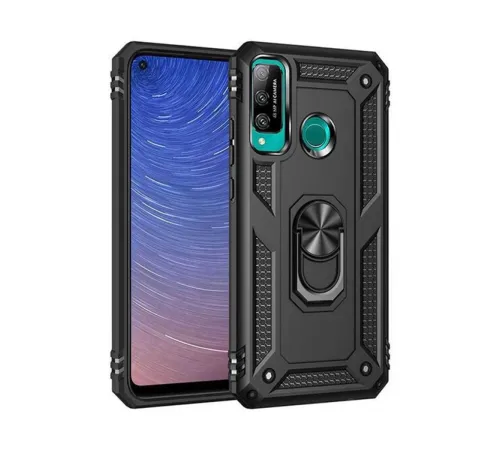 Huawei P40 Lite E Kılıf Sofya Yüzüklü Silikon Kapak - Siyah
