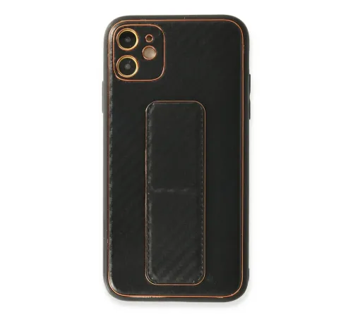 Newface iPhone 12 Kılıf Coco Karbon Standlı Kapak - Siyah Newface iPhone 12 Kılıf Coco Karbon Standlı Kapak - Siyah