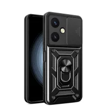 Newface Vivo Y27 Kılıf Pars Lens Yüzüklü Silikon - Siyah