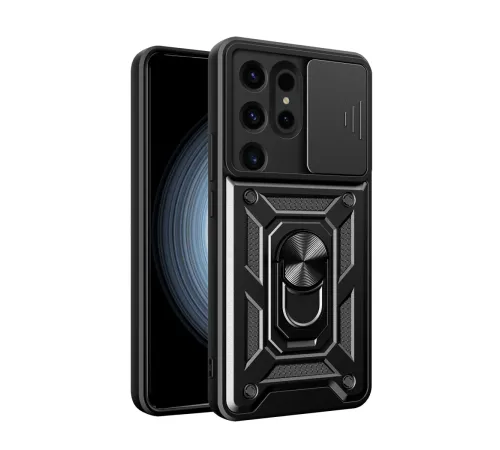 Newface Samsung Galaxy S24 Ultra Kılıf Pars Lens Yüzüklü Silikon - Siyah