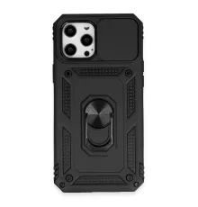 Newface iPhone 12 Pro Max Kılıf Pars Lens Yüzüklü Silikon - Siyah