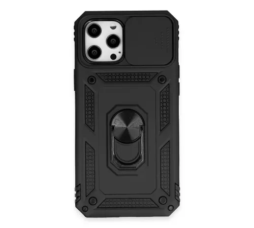 Newface iPhone 12 Pro Max Kılıf Pars Lens Yüzüklü Silikon - Siyah