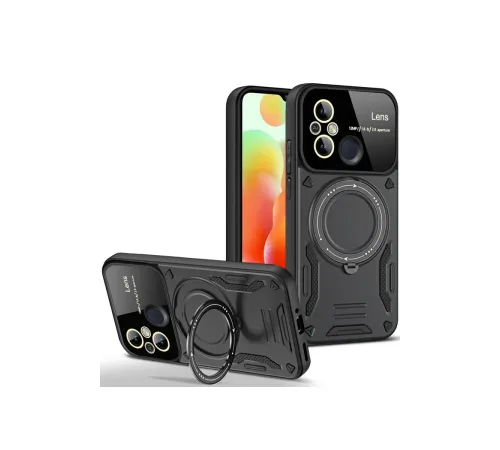 Newface Xiaomi Redmi 12C Kılıf Joy Lens Standlı Kapak - Siyah