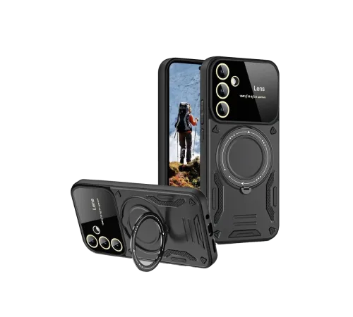 Newface Samsung Galaxy S24 FE Kılıf Joy Lens Standlı Kapak - Siyah