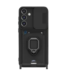 Newface Samsung Galaxy S25 Plus Kılıf Zuma Kartvizitli Yüzüklü Silikon - Siyah
