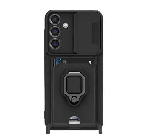 Newface Samsung Galaxy S25 Plus Kılıf Zuma Kartvizitli Yüzüklü Silikon - Siyah