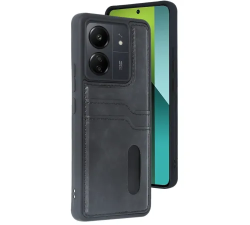 Newface Xiaomi Redmi 13C Kılıf Sara Kartvizitli Deri Kılıf - Siyah