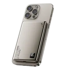 Newface PW555 5.000 mAh Dijital Göstergeli 18W Type-C ve 15W Kablosuz Şarj PD Hızlı Şarj Magsafe Powerbank - Titanyum